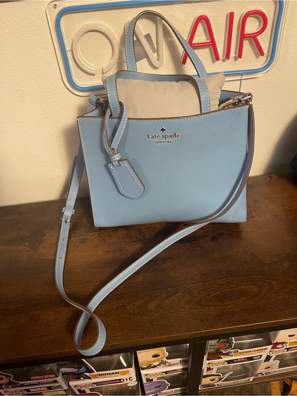 kate spade Light Blue Leather Satchel with Detachable Strap